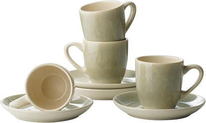 famiware 3oz Espresso Cups and Saucers, Sage Green | Ceramic Small Coffee Mug by Famiware