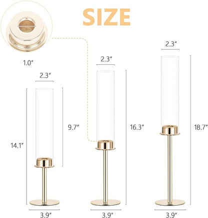 Hurricane Candle Holders Metal Candlestick Holder for Glass Taper Tall Candle Holders with Crystal Chimney Tube Candles Stands for Home Decor, Christmas, Dinning (18, Gold)