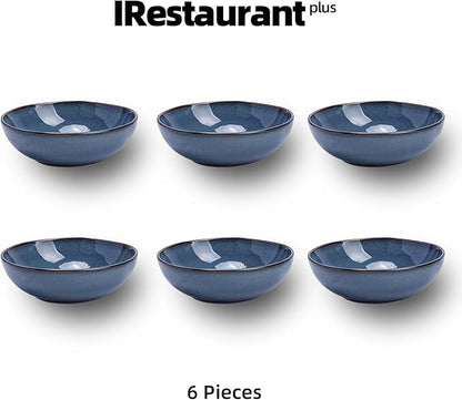 Organic Shape Highland Ceramic Soup/pasta Bowl, 6pcs Reactive Glaze 8inch Bowls with Wavy Edge, for Kitchen, Microwave & Dishwasher Safe, Scratch Resistant-Blue