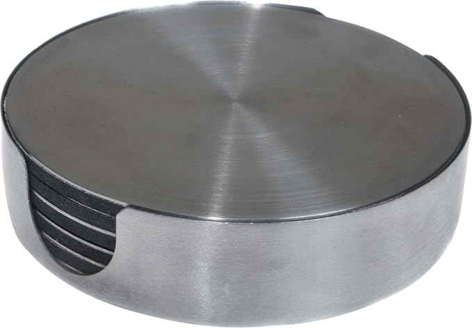Thirstystone 6-Pack Round Stainless Steel Coasters in Holder | Heavy Duty by Thirstystone