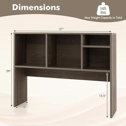 Tangkula Desktop Bookshelf, Countertop Storage Hutch with 4 Shelves for Computer Desk, Desktop 2-Tier Display Rack, Multipurpose Wood Desk Hutch Storage Organizer for Dorm Office Home