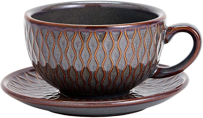 Coffeezone Vintage Design 12 oz Ceramic Latte Art Cappuccino Barista Cup by Coffeezone