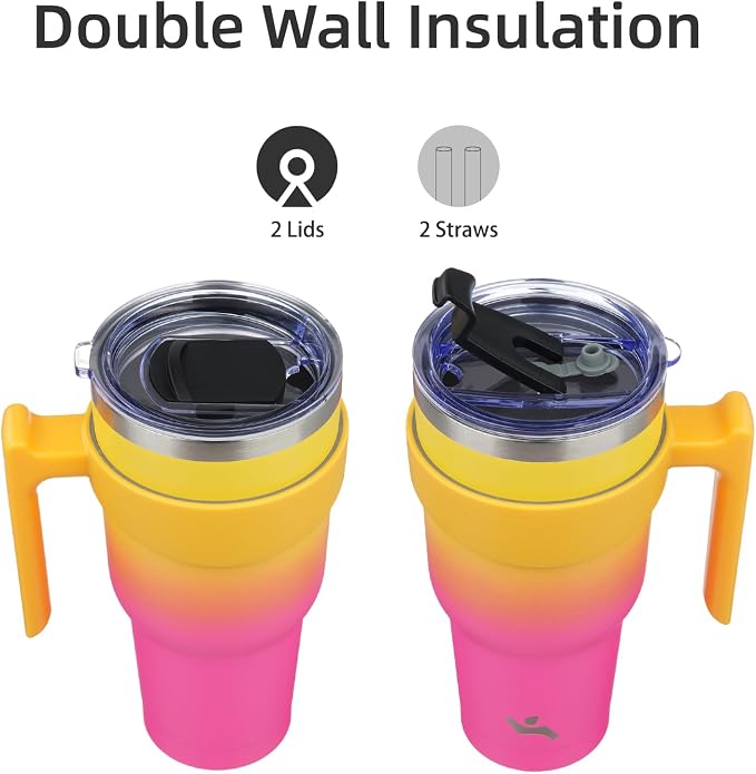 Konokyo 40 oz Tumbler with Handle and Straw, Insulated Travel Mug | Rainbow; - Image 3