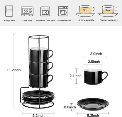 Espresso Cups Set of 4, 4oz Stackable Coffee Cups - Image 2