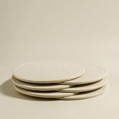 OLETHA Aesthetic Round Drink Coasters, Greige | Canvas-grain faux leather - Image 4