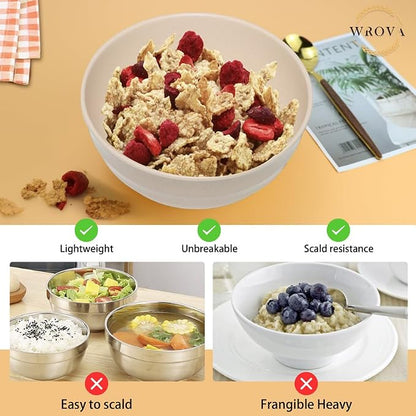 Wheat Straw Bowls Set 60 OZ, Unbreakable Large Beige Bowls Set of 6, Microwave - Image 5