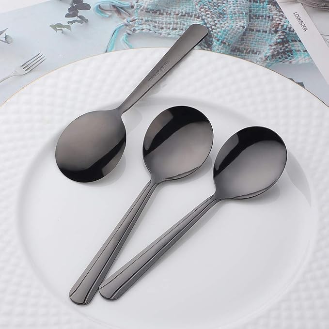 Bouillon Spoons Set of 12, 5.9 Inch Stainless Steel Soup Spoon, Metal Round - Image 3