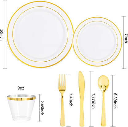 bUCLA 600Pcs White and Gold Plastic Plates - Image 2