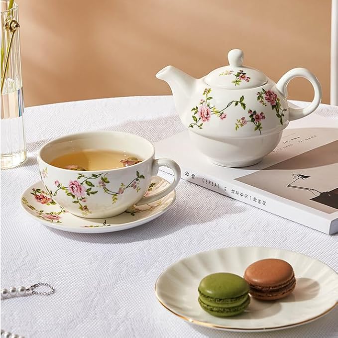 Coloch Tea for One Set, Porcelain Teapot Cup and Saucer Set - Image 6