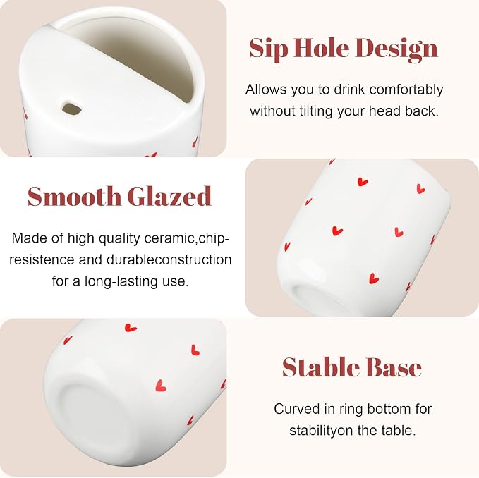 Ceramic Mug with Sip Hole 10 oz Novelty Red Heart Ceramic Coffee Mug Hand - Image 3