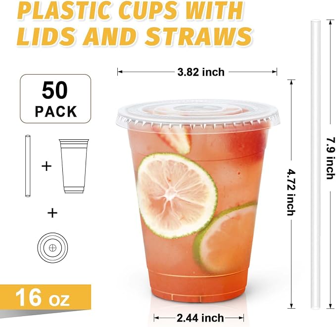 Clawsoff 50 Pack 16 oz Clear Plastic Cups - Image 2