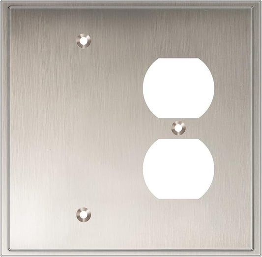 Henne Bery Soft Modern Decorative Wall Plate Switch Plate Outlet Cover (Blank/Duplex, Satin Nickel)