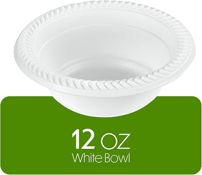 PLASTICPRO 800 PCS White Plastic Soup Bowls 12 oz Premium Quality Light Weight Dishes Disposable Plastic Bowls for Parties Weddings