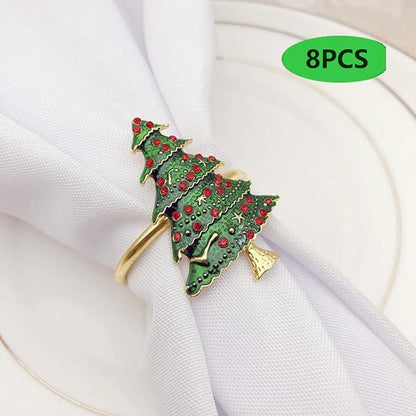 Napkin Rings Set of 8 Silver Set of 8 Napkin Rings Christmas, Holidays, Thanksgiving (Christmas Tree-1)
