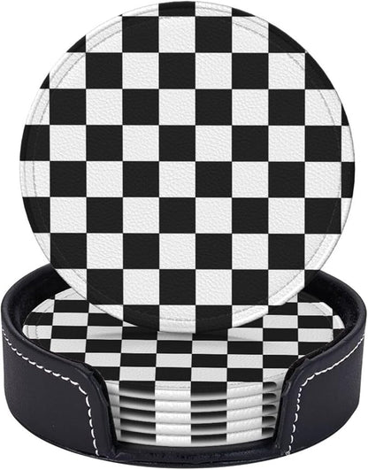 Black Checkered Leather Coasters Set of 6 - Image 2
