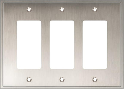 Henne Bery Soft Modern Decorative Wall Plate Switch Plate Outlet Cover (Triple Decorator, Satin Nickel)