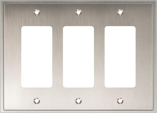 Henne Bery Soft Modern Decorative Wall Plate Switch Plate Outlet Cover (Triple Decorator, Satin Nickel)