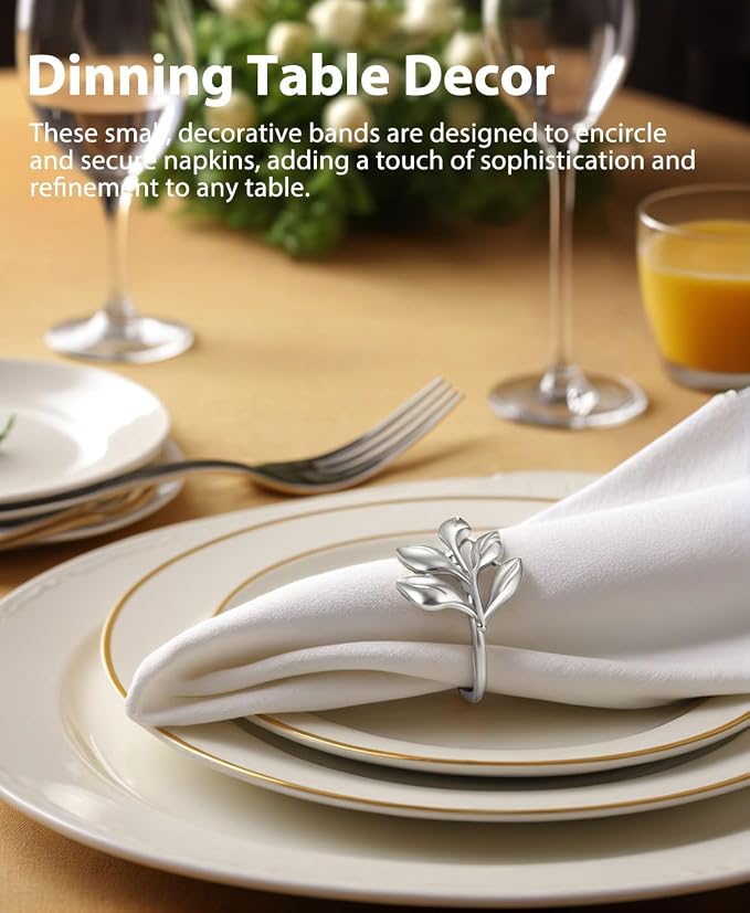 Leaf Napkin Ring Holder Set of 12, Wedding Party Dinner, Thanksgiving Halloween - Image 2