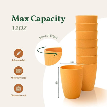 Homienly Wheat Straw Cups Set 8 PCS, 12 OZ Reusable Plastic Cups Alternative - Image 3