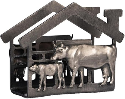 Metal Napkin Holder for Tabletop, Rustic Farmhouse Cow & Calf Napkins Holder for Paper Napkins, Vintage Metal Tissue Napkin Dispenser, Napkin Table Decor for Kitchen (Cow and Calf/Black)