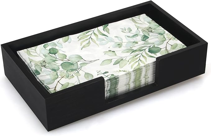 Black Wooden Napkin Holder for Bathroom Paper Hand Guest Towels Holder Tray | by Renawe