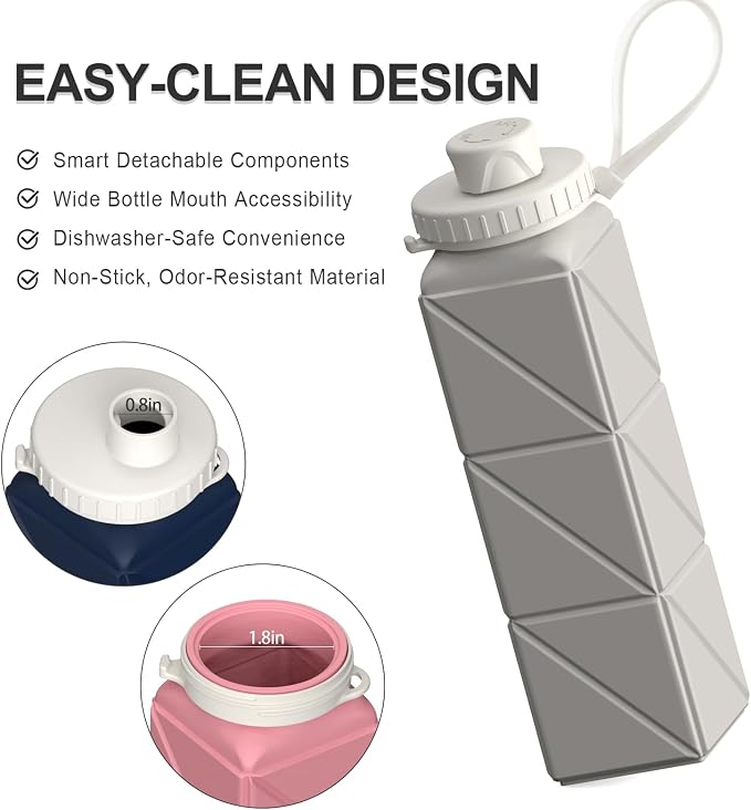 BEAUTAIL Collapsible Water Bottles 21oz/610mL, Silicone Travel Water Bottle | - Image 5