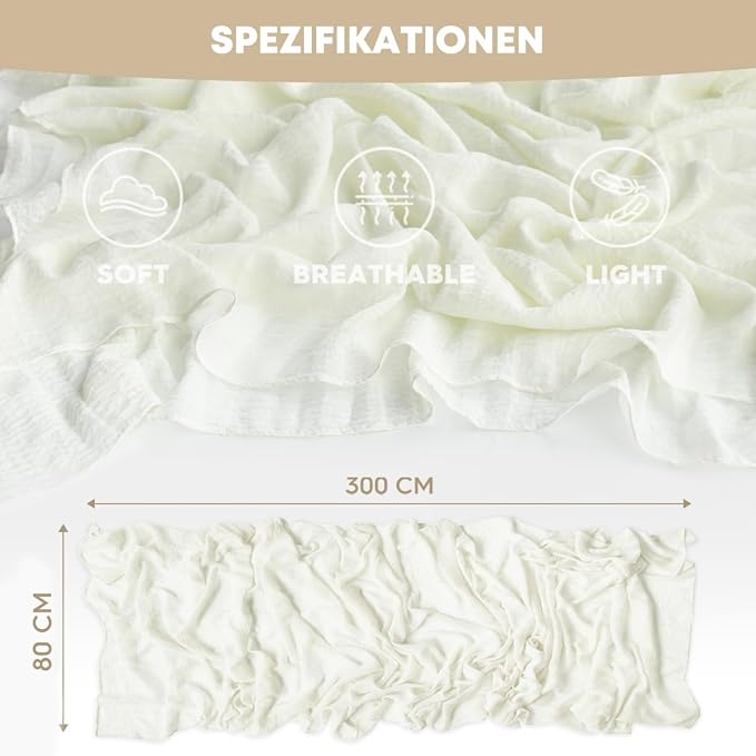 Artoid Mode Boho Cheesecloth Gauze Ivory Wedding Table Runner, 120 Inch - Image 5