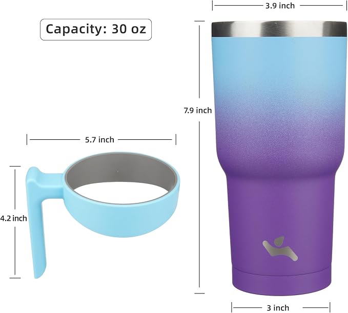Konokyo 30 oz Tumbler with Handle and Straw, Insulated Travel Mug | Ocean - Image 4