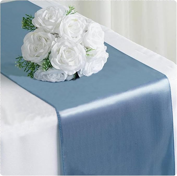 Satin Dusty Blue Table Runners 10 Pack - Image 2