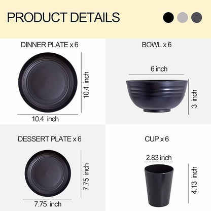 Rubtlamp 24Pcs Kitchen Plastic Wheat Straw Dinnerware Set, Dinnerware Sets - Image 2