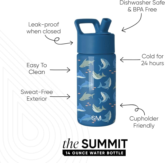 Simple Modern Kids Water Bottle & Toddler Cup | 14oz | Shark | Insulated - Image 2