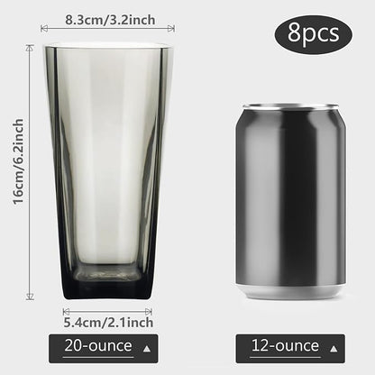 Goldmeet Black Glass Cups Set of 8, 20oz Shatterproof Square Tumblers | BPA-Free - Image 2