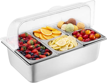 VEVOR Countertop Food Serving Display Container, 5 Pan Stainless Steel Food by VEVOR