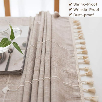 Deep Dream Tablecloths, Embroidered Waterproof Table Cloth Cotton Linen Wrinkle Free Anti-Fading Table Cover Decoration for Kitchen Dinning Party Christmas, 55 x 102 Inch - Light Brown