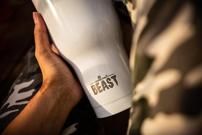 BEAST Insulated Coffee Mug – 900 ml I Arctic White I Stainless Steel I Reusable, Insulated Cups I 2 Straws and Cleaning Brush, Double Walled Travel Coffee Thermos I Hot or Iced Coffee