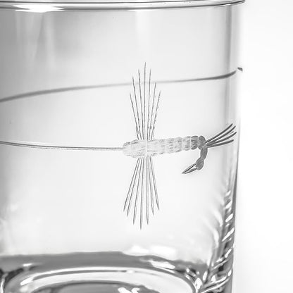 Rolf Glass Fly Fishing Double Old Fashioned Glass | 13oz Engraved Whiskey Tumblers | Set of 2 Lead-Free Crystal Glasses | Made in the US