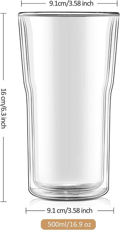 Joeyan Glass Double Walled Beer Drinking Glasses Tumbler 16 oz, Double Layer - Image 7