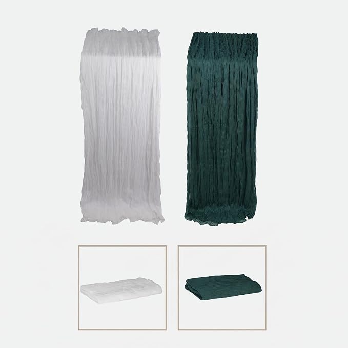 Cheesecloth Table Runner 2 Pack White and Dark Green, Boho Gauze Table Runner - Image 2