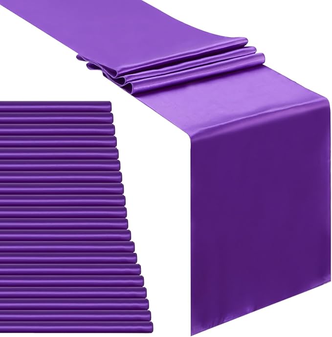Purple Table Runners 20 Pack 12x108 inch Silk Satin Smooth Fabric | Satin Table by B-COOL