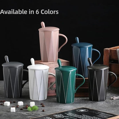 Ceramic Coffee Mug with Lid and Spoon, 13 oz Thick Heavy Coffee Cup - Image 5