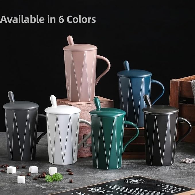 Ceramic Coffee Mug with Lid and Spoon, 13 oz Thick Heavy Coffee Cup - Image 5