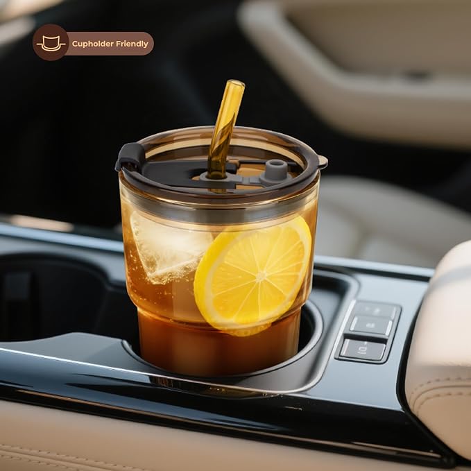 Zukro 13 oz Glass Cups with Lid and Straw 2 Pack, Non-Slip Rubber Bottom | Leak - Image 9