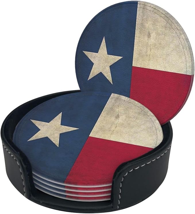 6 Pcs Texas Flag Pentagram Stars Leather Coasters - Image 2