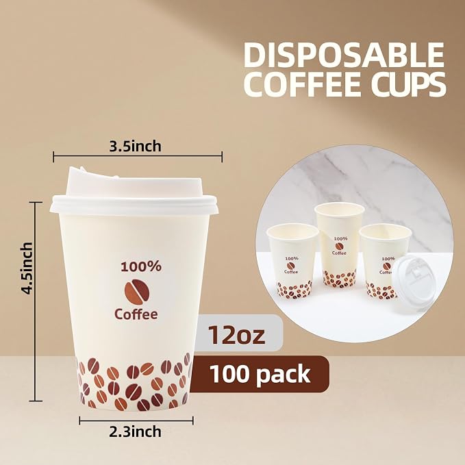 Tamone 100 PACK 12OZ Disposable Coffee Cups - Image 2