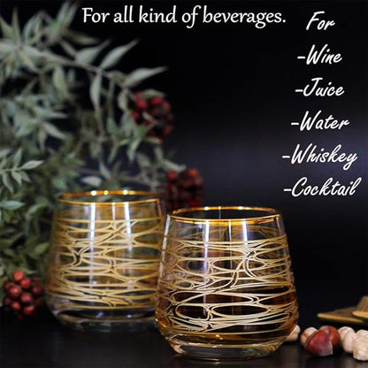 Gold Rim Cocktail Juice Water Wine Whiskey Drinking Glasses Set of 6 Glassware Rimmed Trim Crystal Cups Drinkware Drink Bar Fancy Party Wedding Decorative Style