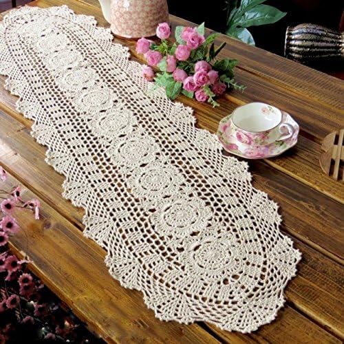 Laivigo Handmade Crochet Lace Oval Lucky Flower Tablecloth Table Runner Doilies - Image 2
