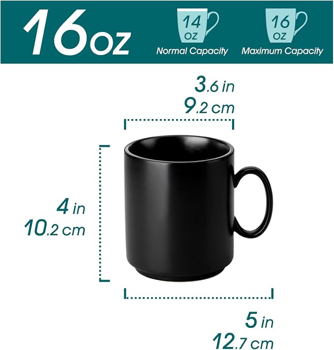 vancasso Porcelain Coffee Mugs Set of 6, 16 Oz Large Black Coffee Cups - Image 2
