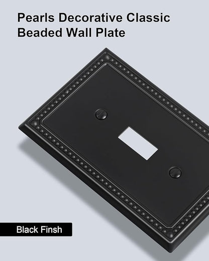 2-Pack Single Toggle Light Switch Cover Plate, Pearls Decorative Switch Plate Covers, Black 1 Gang Metal Wall Plate, Corrosion Resistant