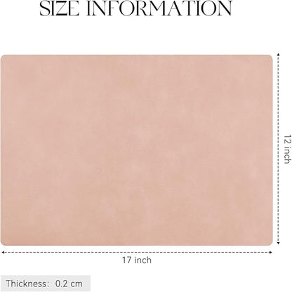 MOSAYT Vinyl Placemats Set of 4-12 X 17 Inch - Faux Leather 100% Waterproof Oil-Proof Wipeable PU Place Mats, Heat Resistant Reversible Table Mats for Kitchen, Dining, Outdoor (Pink)