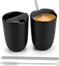 2 Pack Ceramic Coffee Mug with Sip Hole 9.5oz Retro Espresso Cup with Straws by Ferrochef